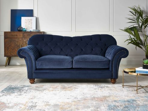 Crompton Blue Velvet Chesterfield Sofa