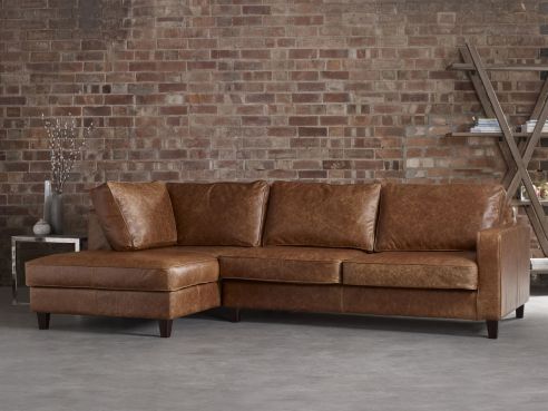 Drake Brown Leather Chaise Sofa
