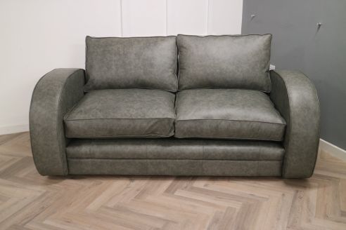 Art Deco Leather Sofa - 3 Seater - Dune Grey