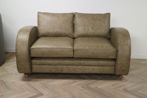 Art Deco Leather Sofa - 2.5 Seater - Dune Stone